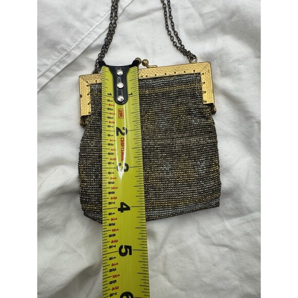 Antique Edwardian 1900s French Steel Mesh Purse Art Nouveau Silver Gold Tone - Picture 3 of 11